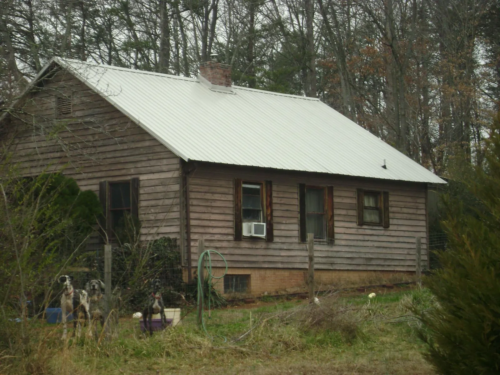 White metal roof on an old wood sided farmhouse, from a Asphalt Shingle Roof Repair job in O Fallon